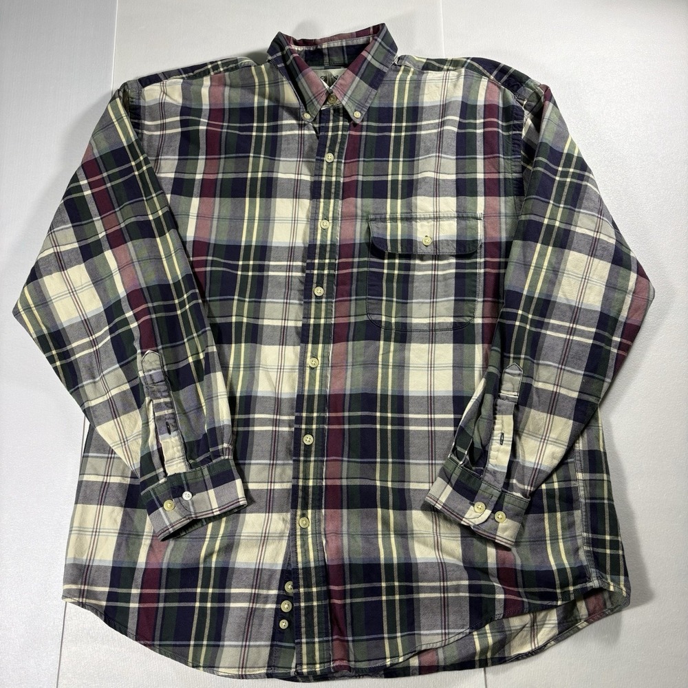 Eddie Bauer Men's Large Plaid Button Down Shirt 100% Cotton Long Sleeve Pocket
